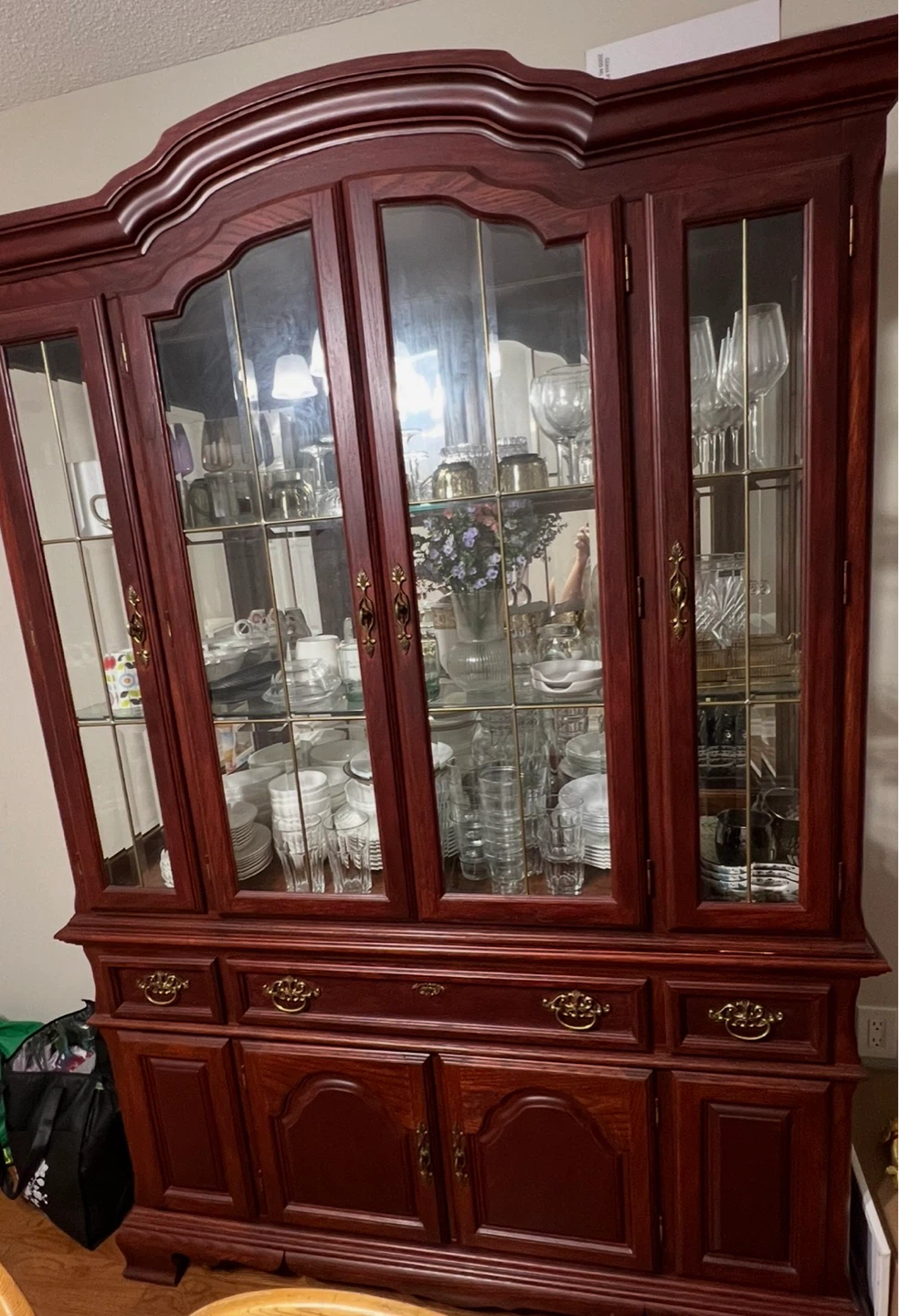 Wooden China Cabinet with Glass Doors