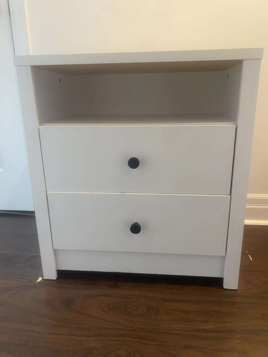White 2-Drawer Nightstand with Shelf