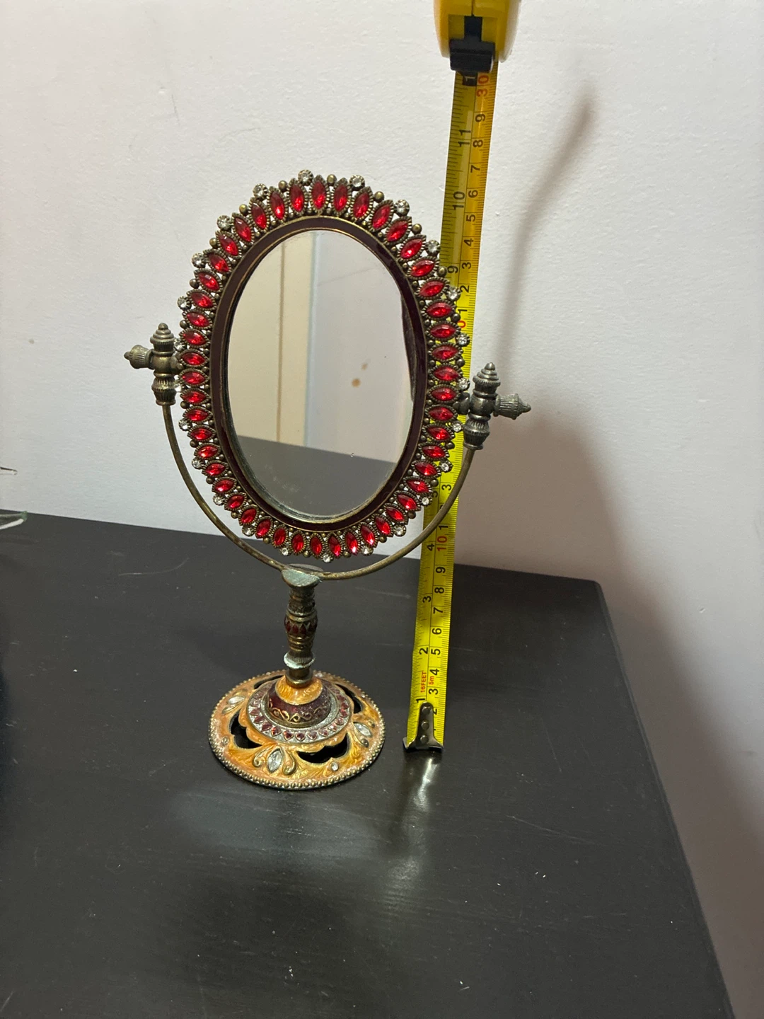 Decorative Oval Vanity Mirror with Red Rhinestones - photo 3