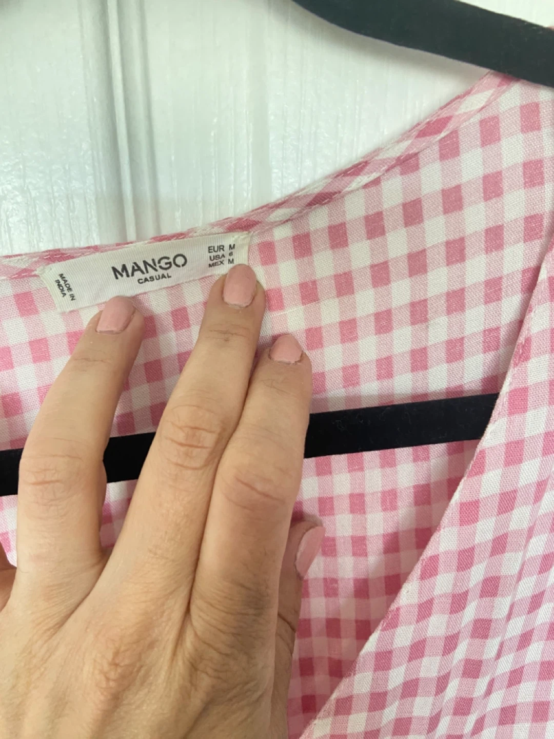 Mango Pink Gingham Button-Up Dress - Size Medium - photo 2