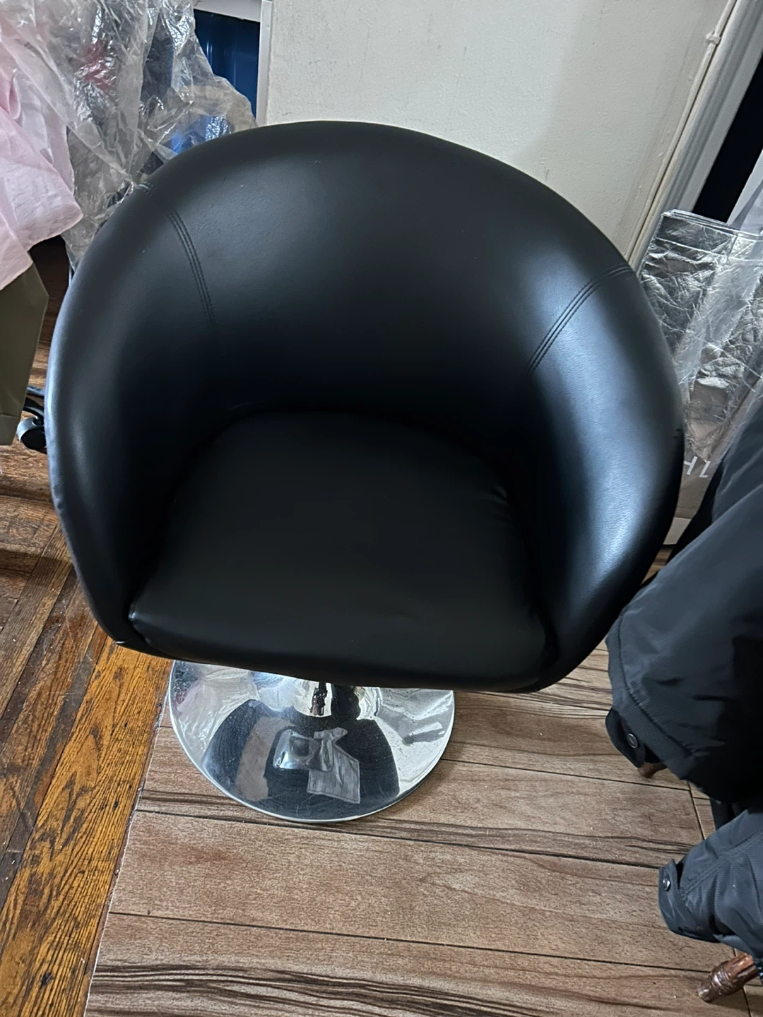 Black Salon Chair with Chrome Base