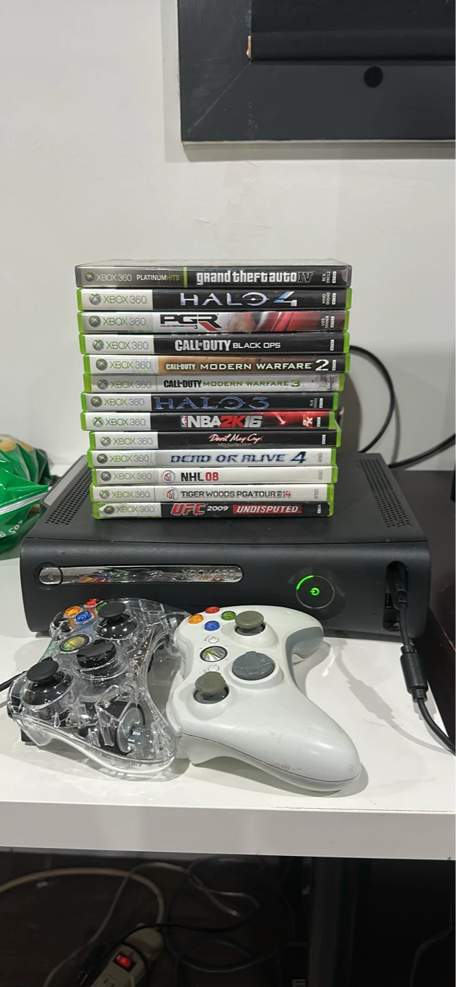 Xbox 360 Console with 10 Games and 2 Controllers