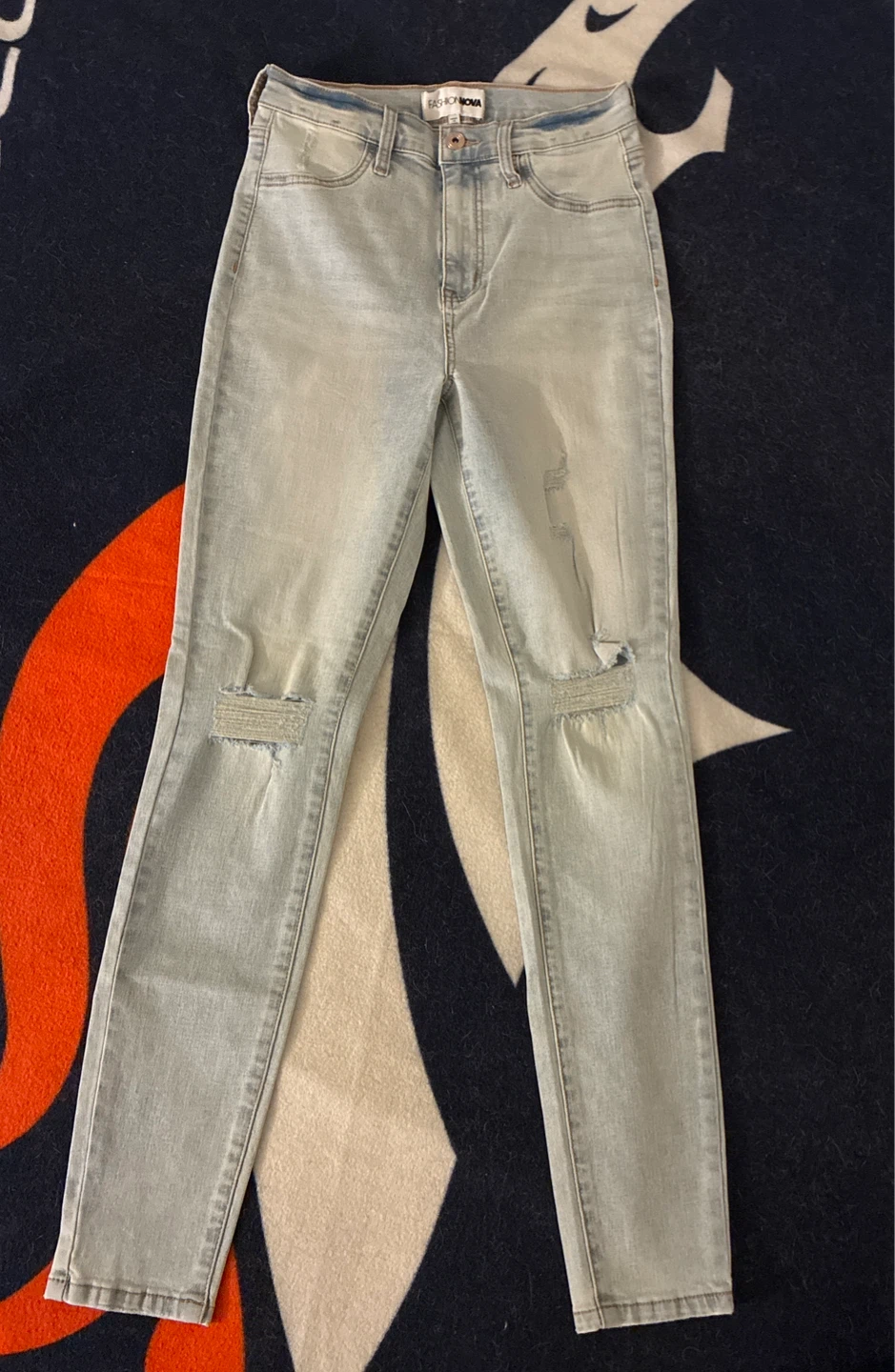 Fashion Nova High Waisted Ripped Jeans Light Wash