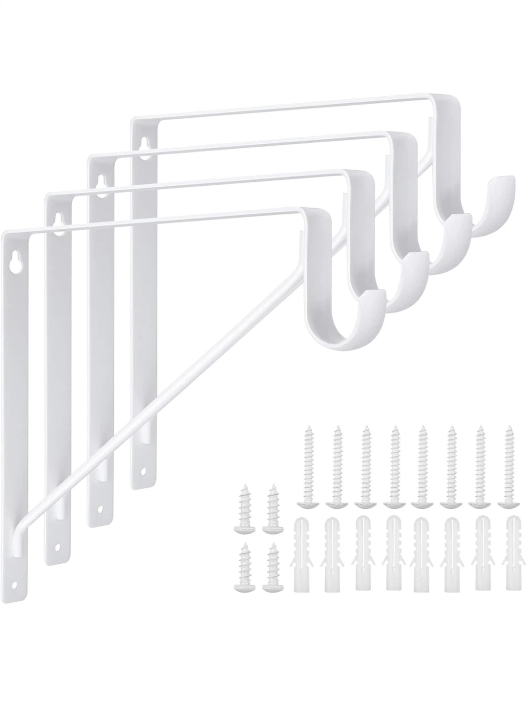 4 White Heavy Duty Steel Shelf Brackets with Hooks
