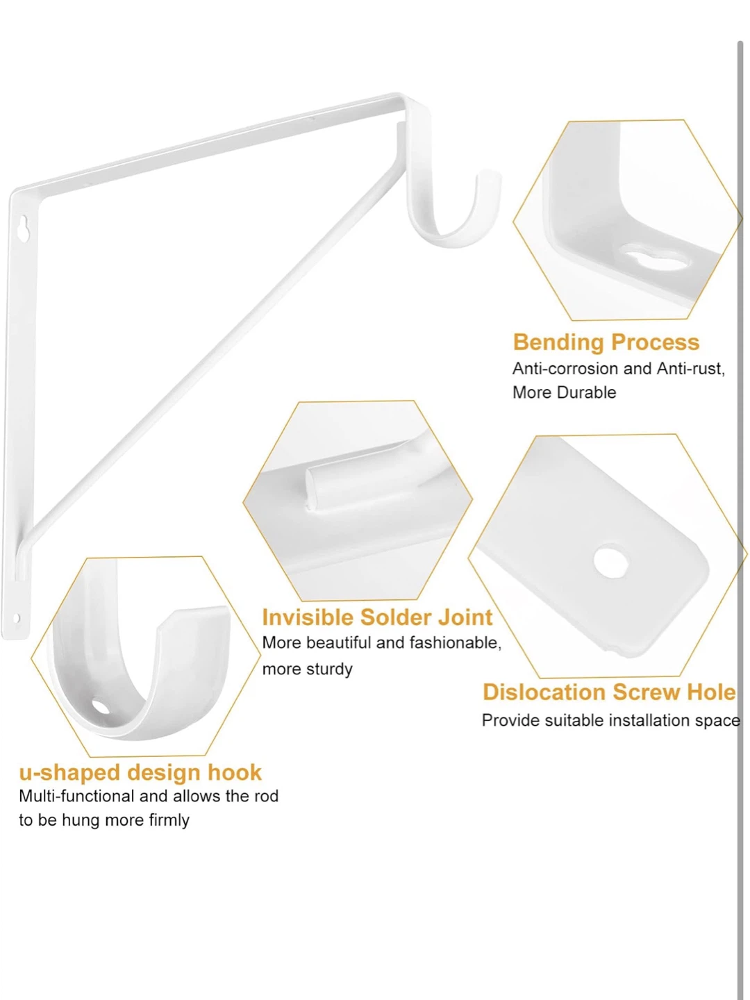 4 White Heavy Duty Steel Shelf Brackets with Hooks - photo 3