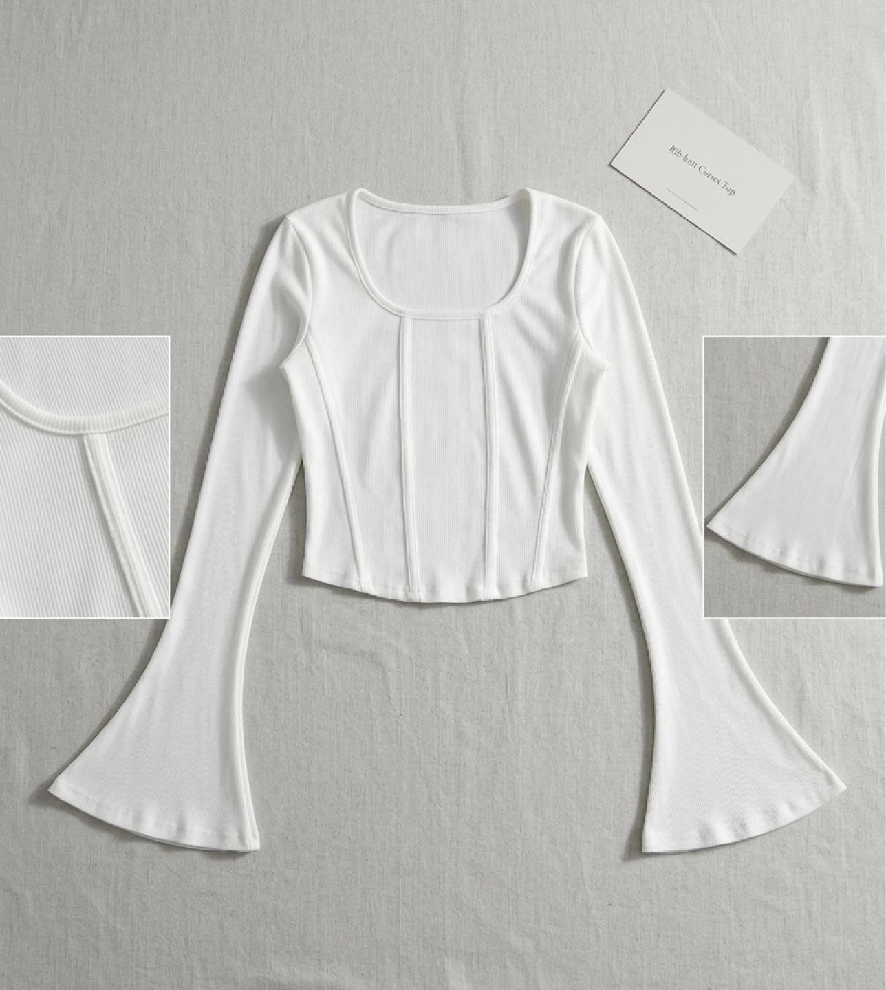 White Ribbed Flare Sleeve Top - photo 2