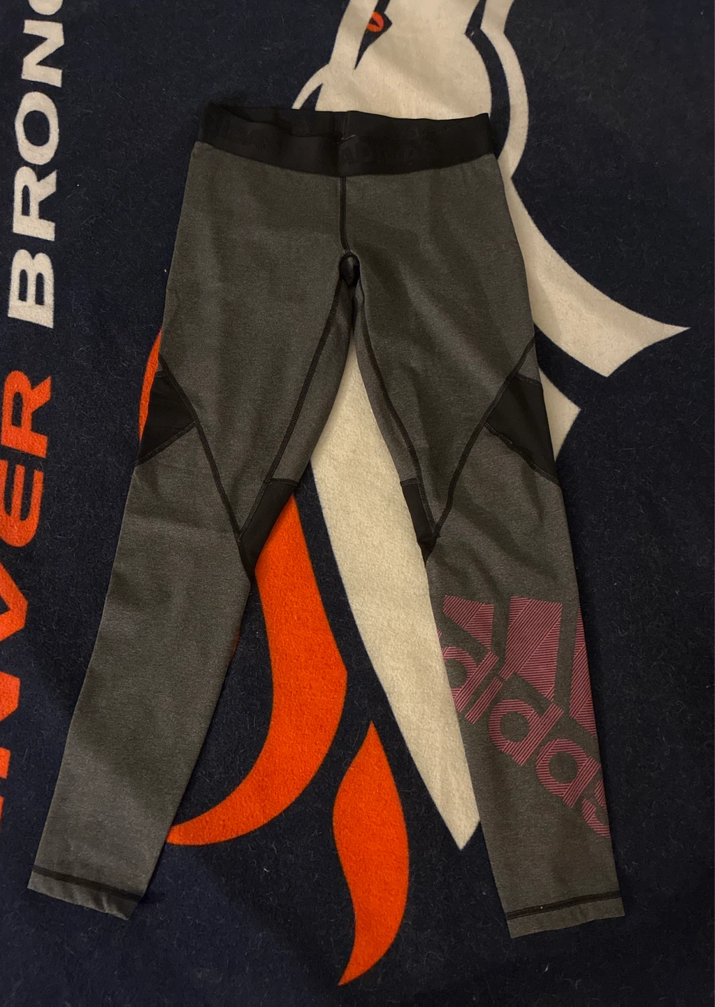 Adidas Grey Pink Logo Athletic Leggings