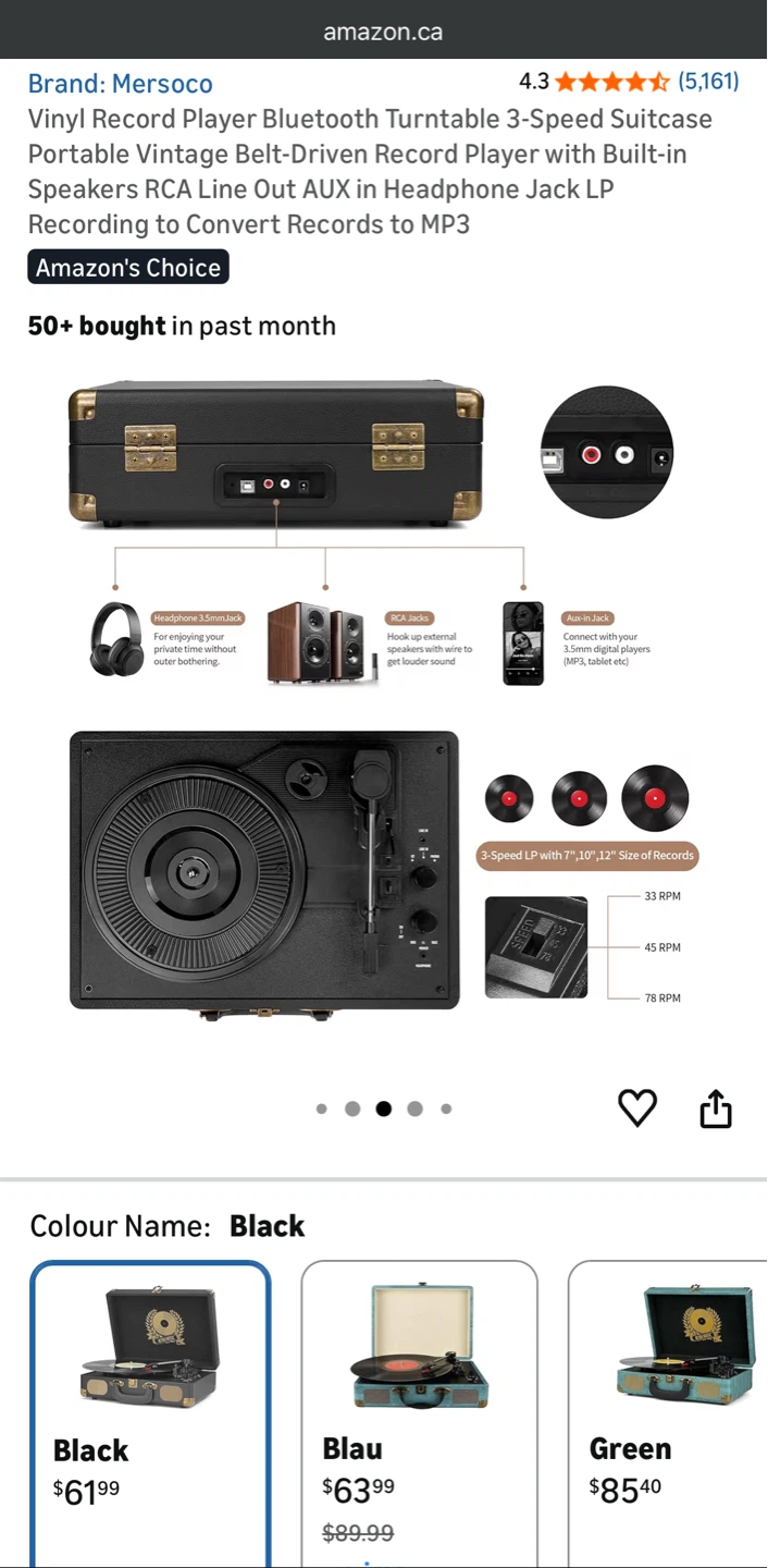 Mersoco Vinyl Record Player Bluetooth Turntable - photo 3
