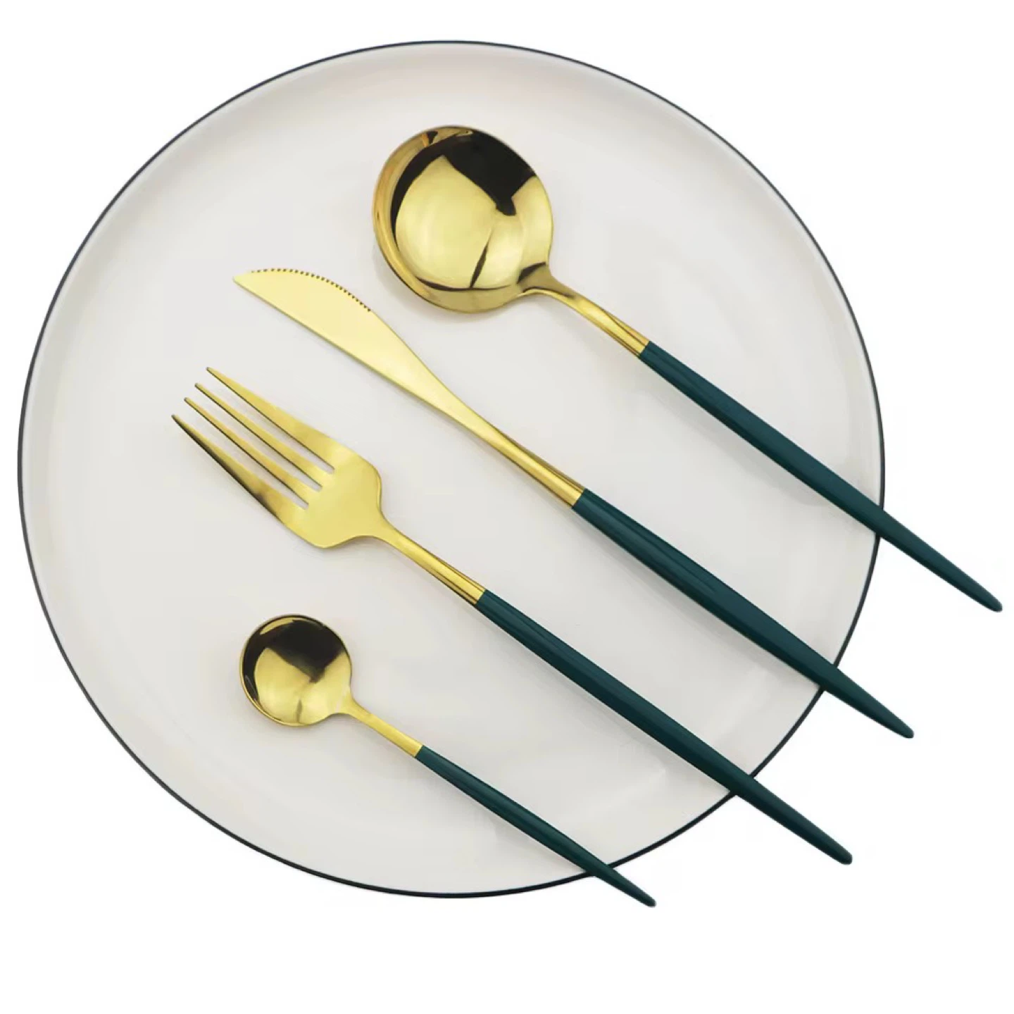4-Piece Cutlery Set - Gold and Green