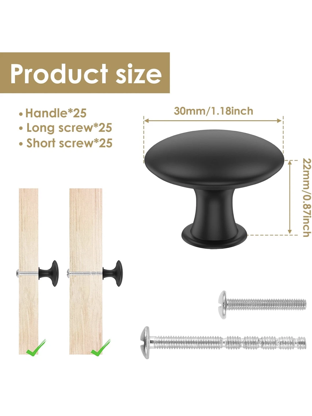 25pcs Black Zinc Alloy Cabinet Knobs - photo 2
