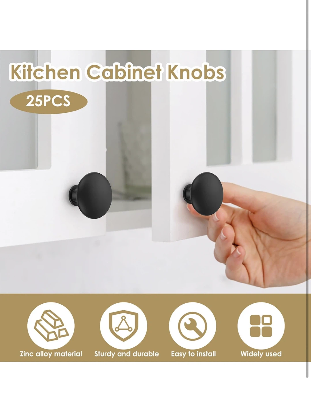 25pcs Black Zinc Alloy Cabinet Knobs - photo 3