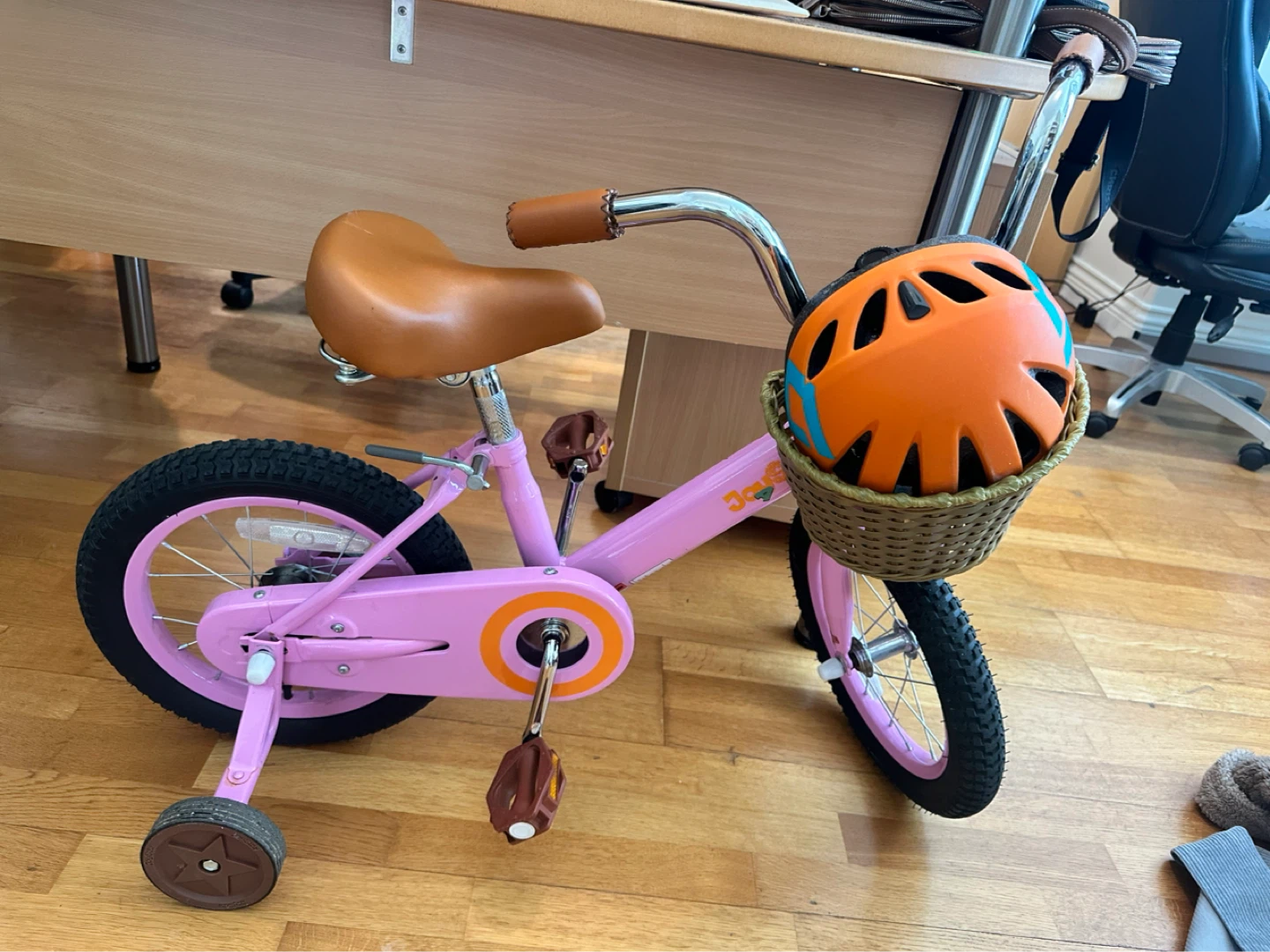 Joggy Kids Pink Bicycle with Training Wheels and Helmet