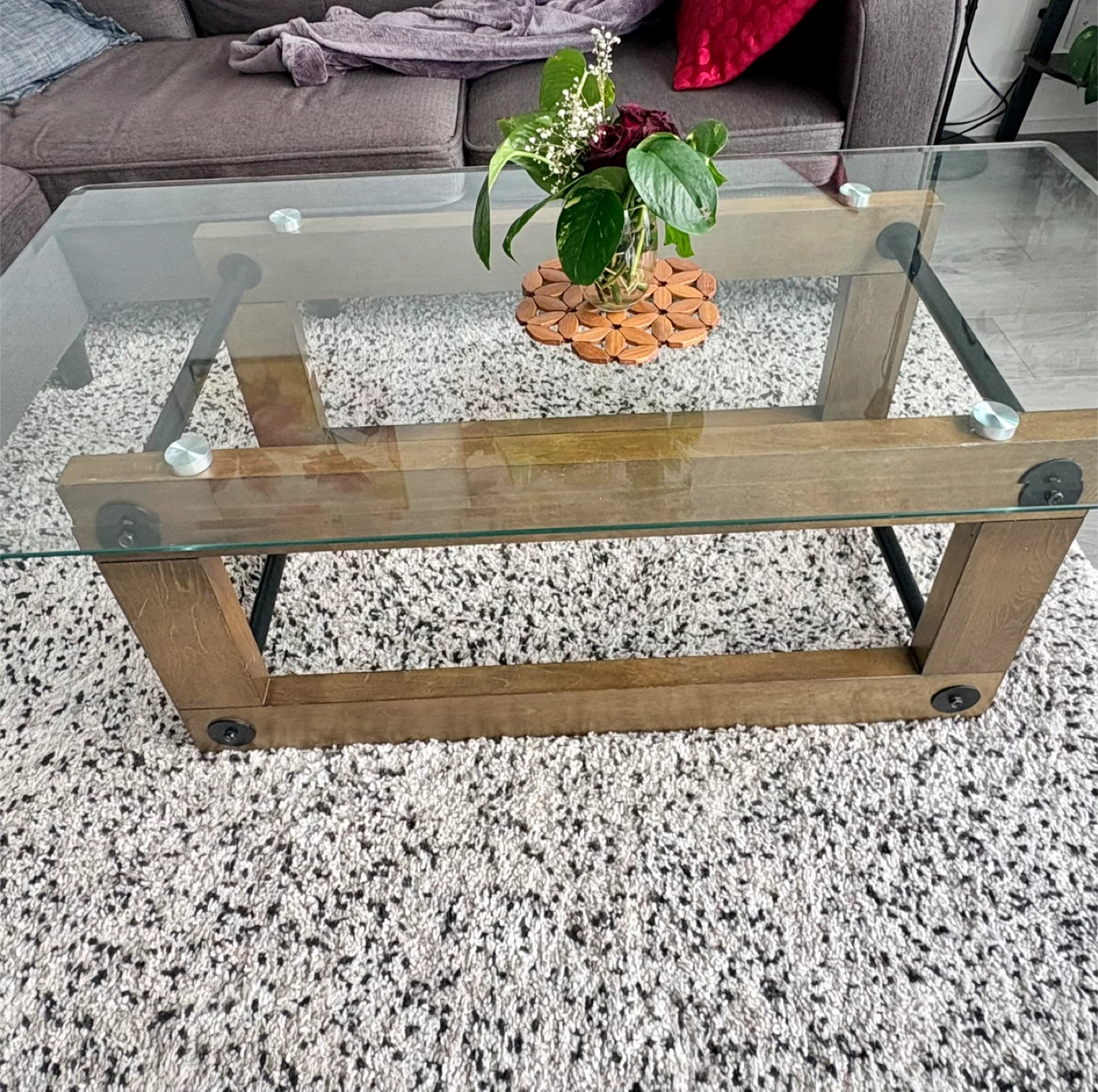 Glass and Wood Coffee Table