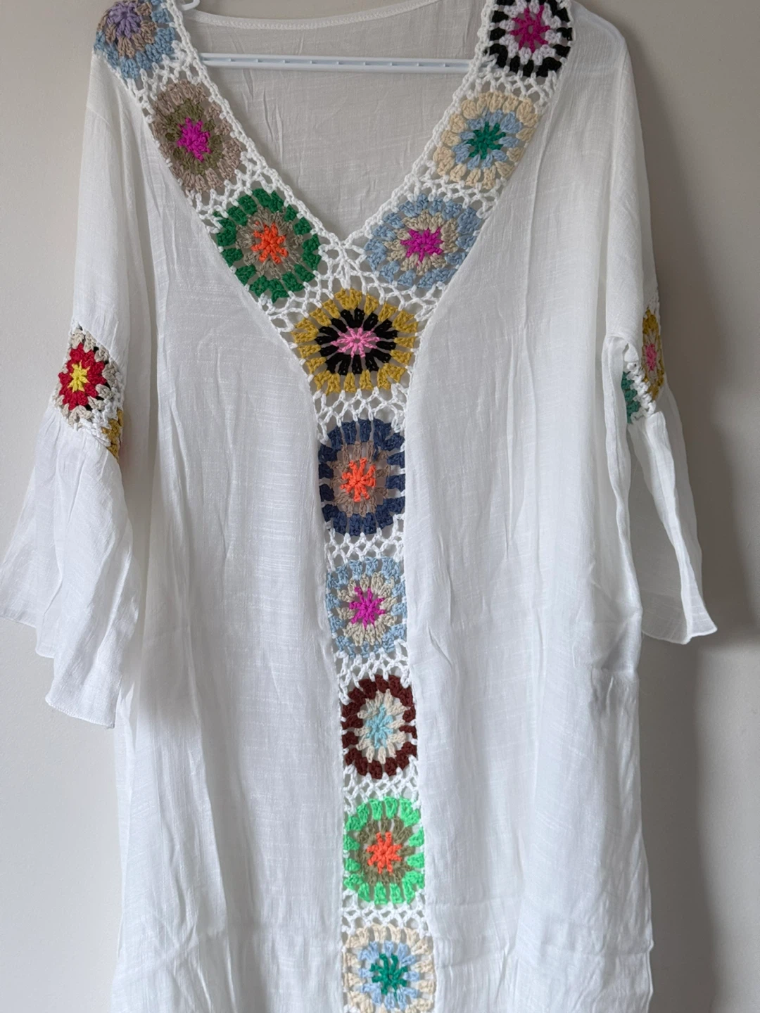 White Crochet V-Neck Tunic Top
