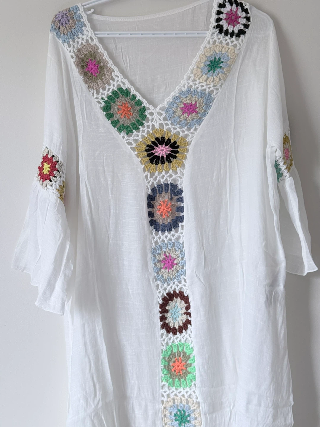 White Crochet V-Neck Tunic Top - photo 3