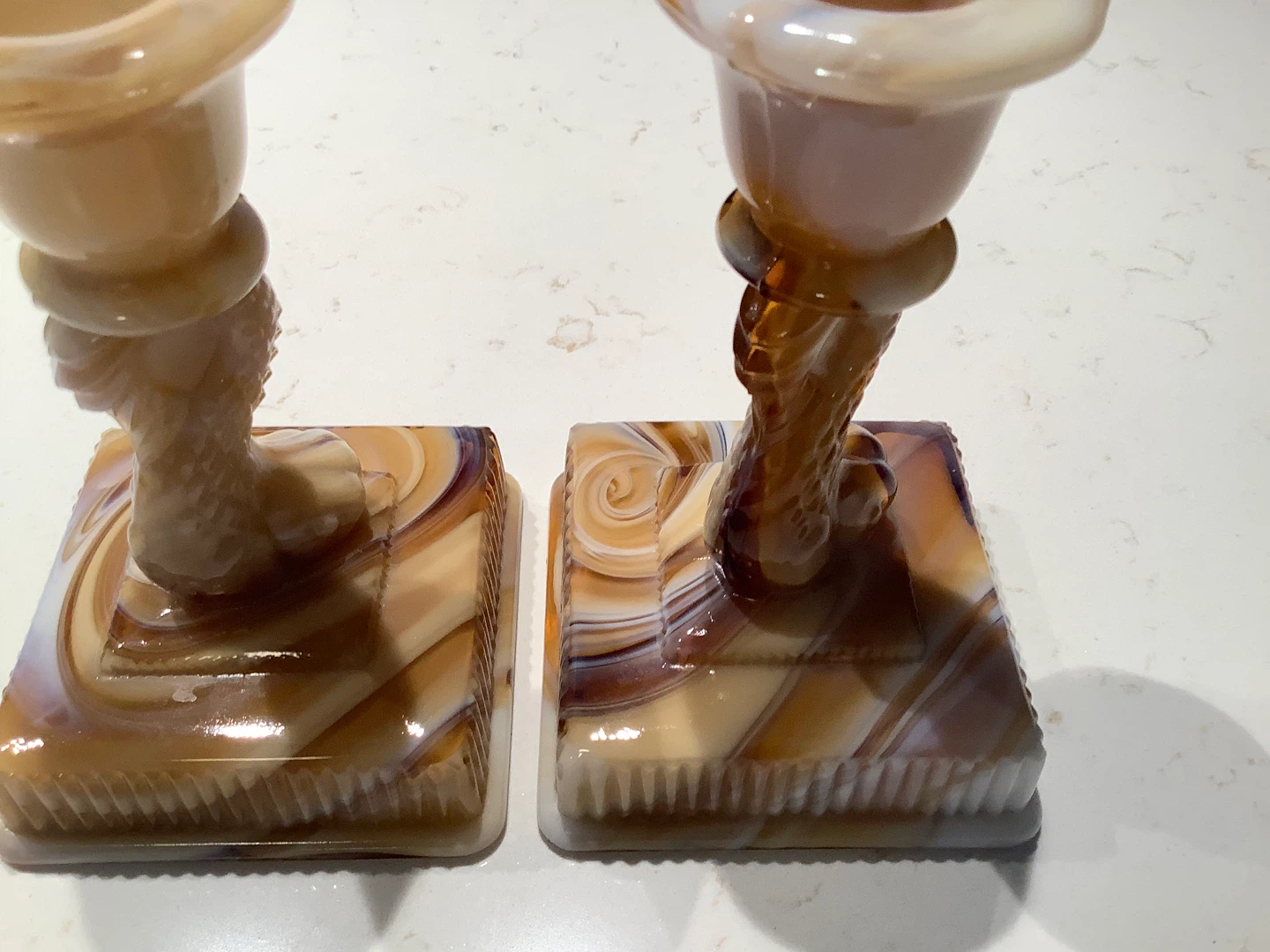 Vt Imperial Glass Caramel Slag Glass Dolphin Candle Holders 🐞 - photo 5