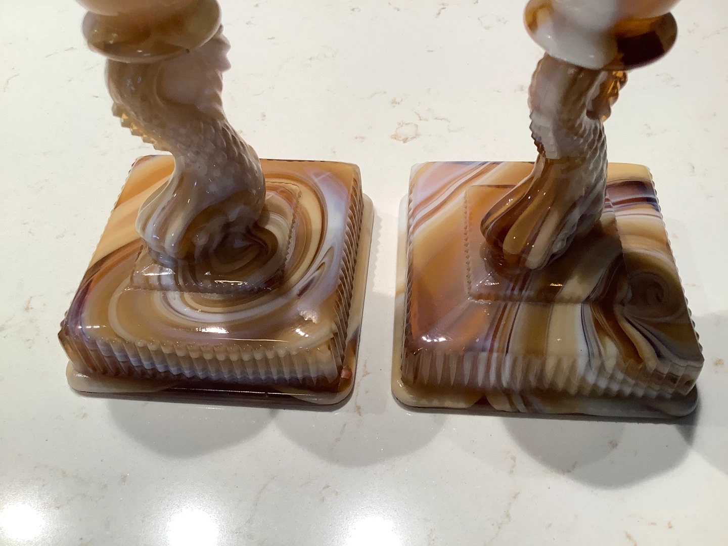 Vt Imperial Glass Caramel Slag Glass Dolphin Candle Holders 🐞 - photo 4