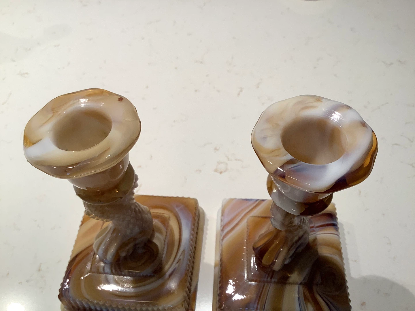 Vt Imperial Glass Caramel Slag Glass Dolphin Candle Holders 🐞 - photo 2