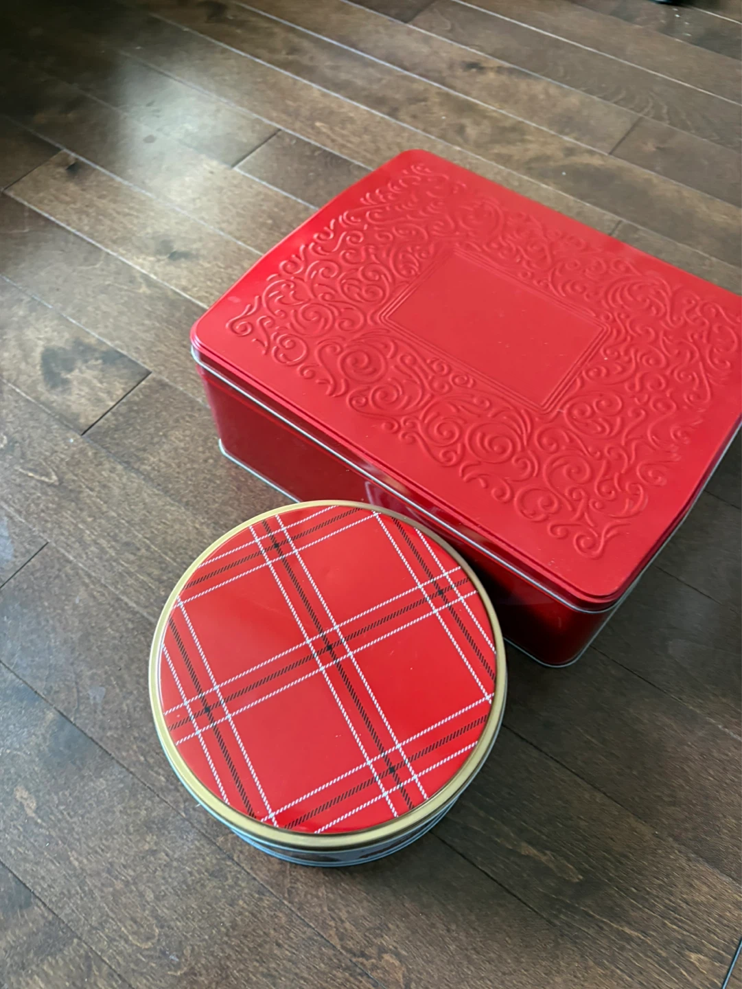 Red Holiday Tin Gift Boxes (Set of 2)