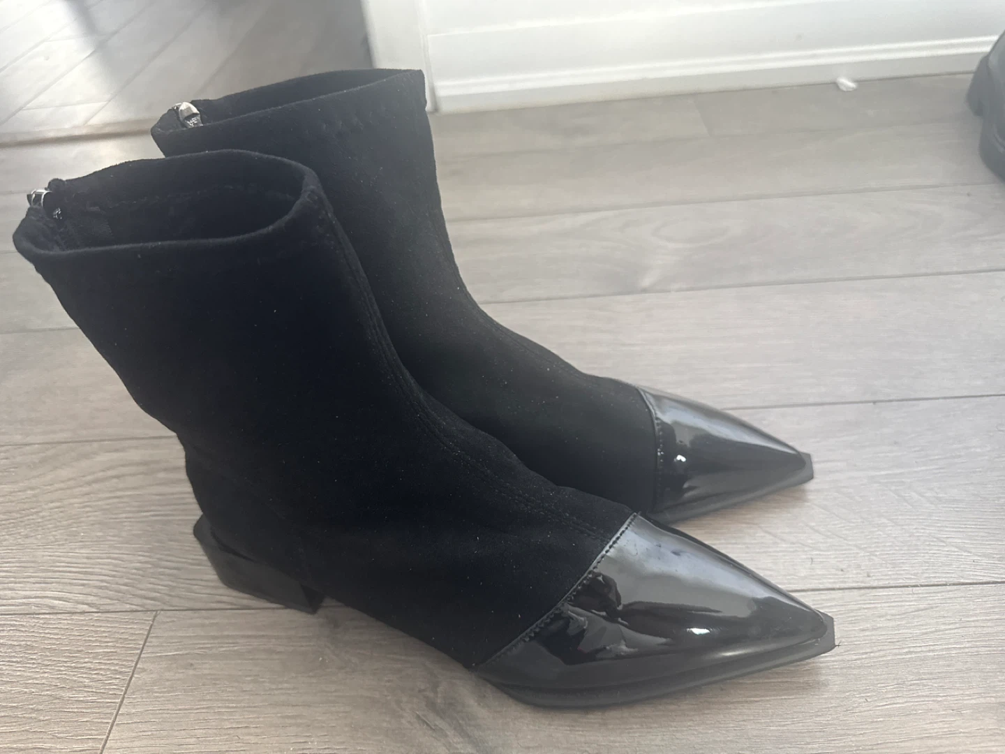 Brand new Black Sock Ankle Boots with Patent Toe - photo 4