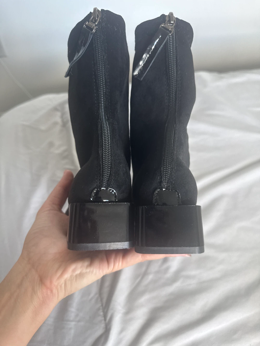 Brand new Black Sock Ankle Boots with Patent Toe - photo 2