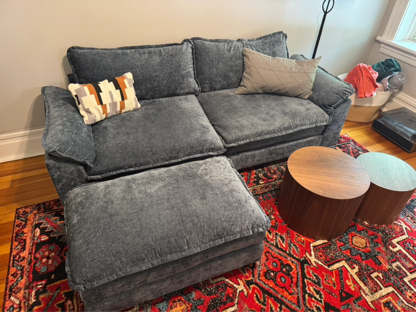 Blue Sectional Sofa with Ottoman