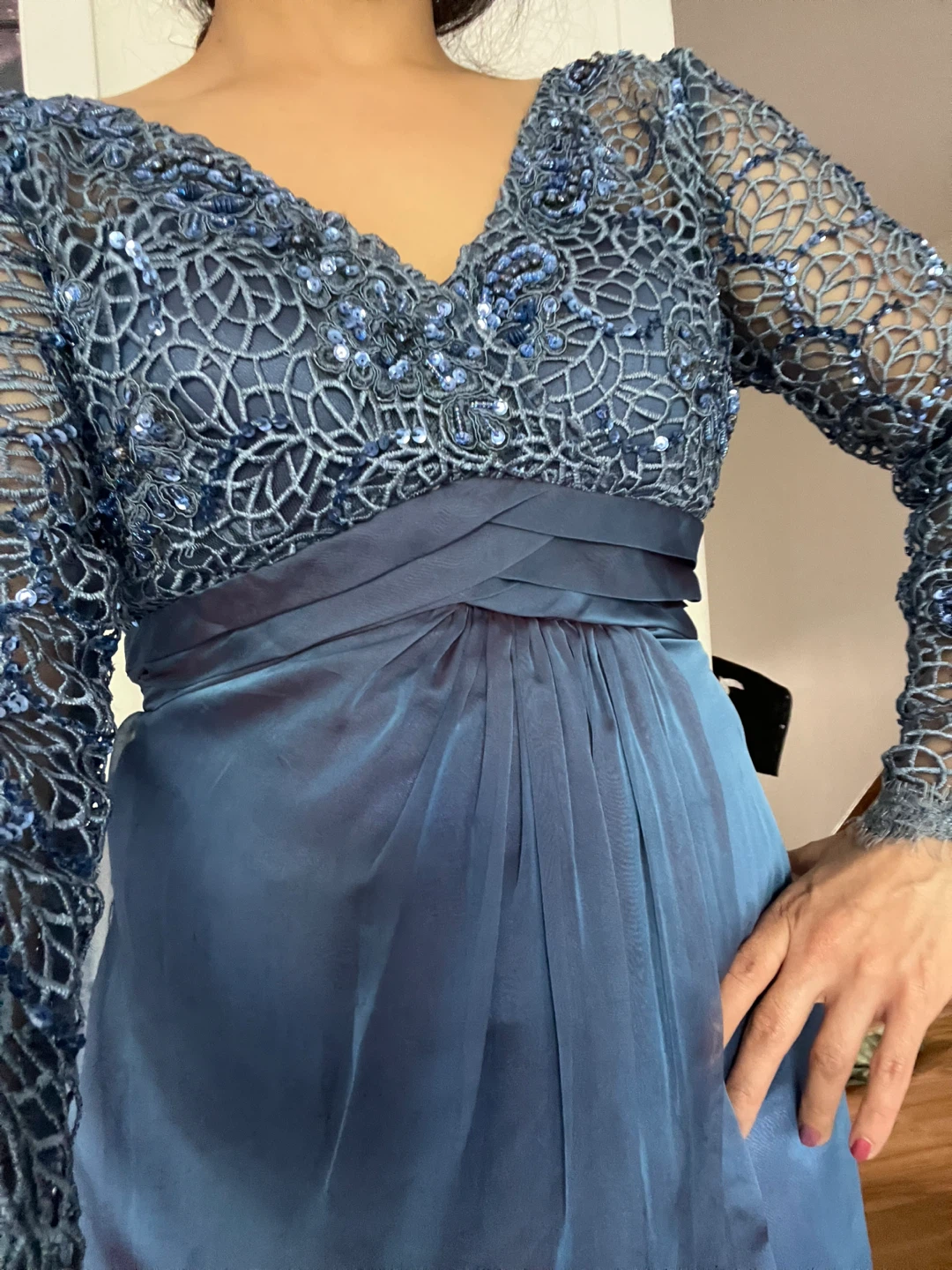 Blue Sequin Lace Evening Dress - photo 2