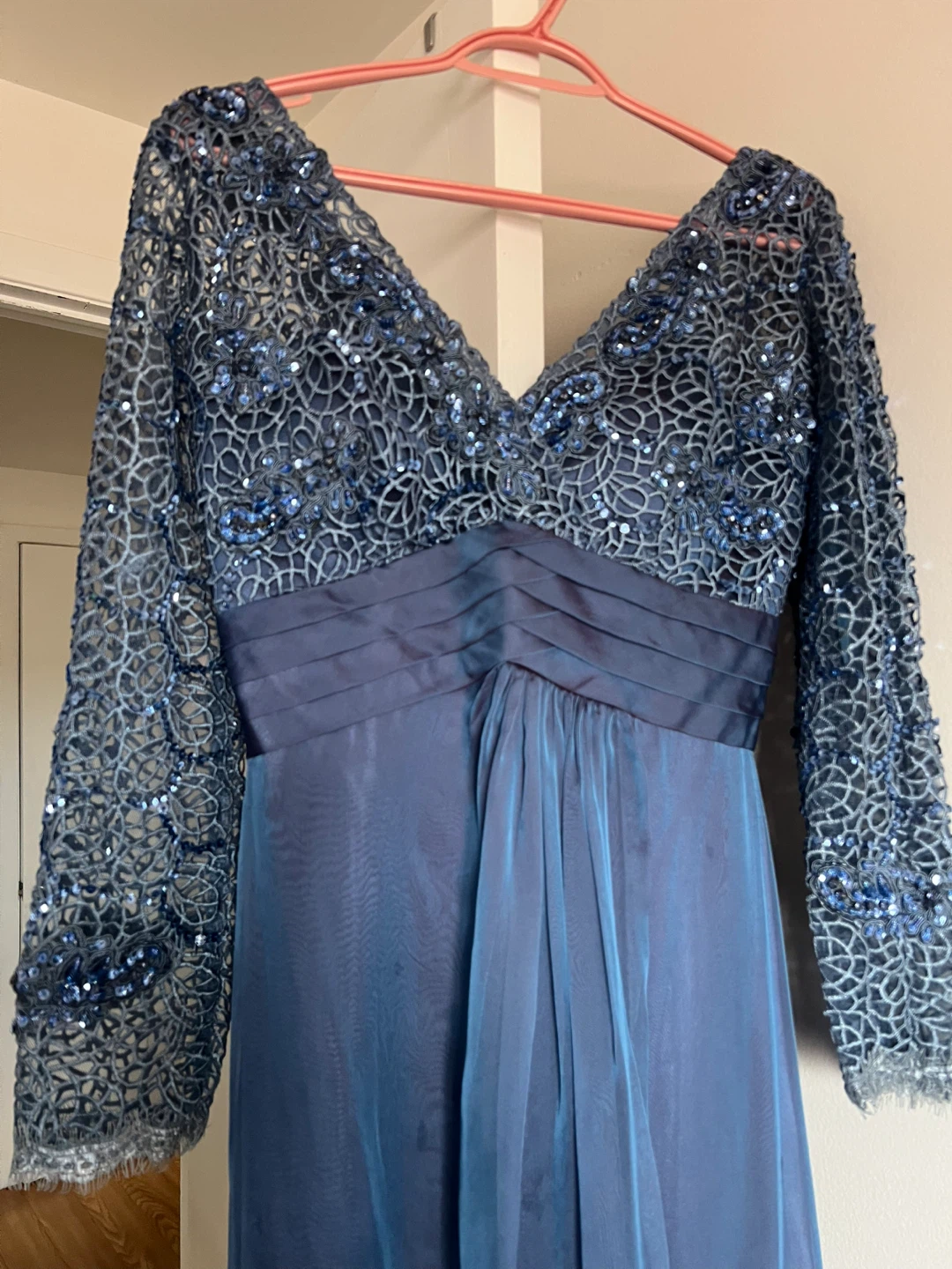 Blue Sequin Lace Evening Dress - photo 3