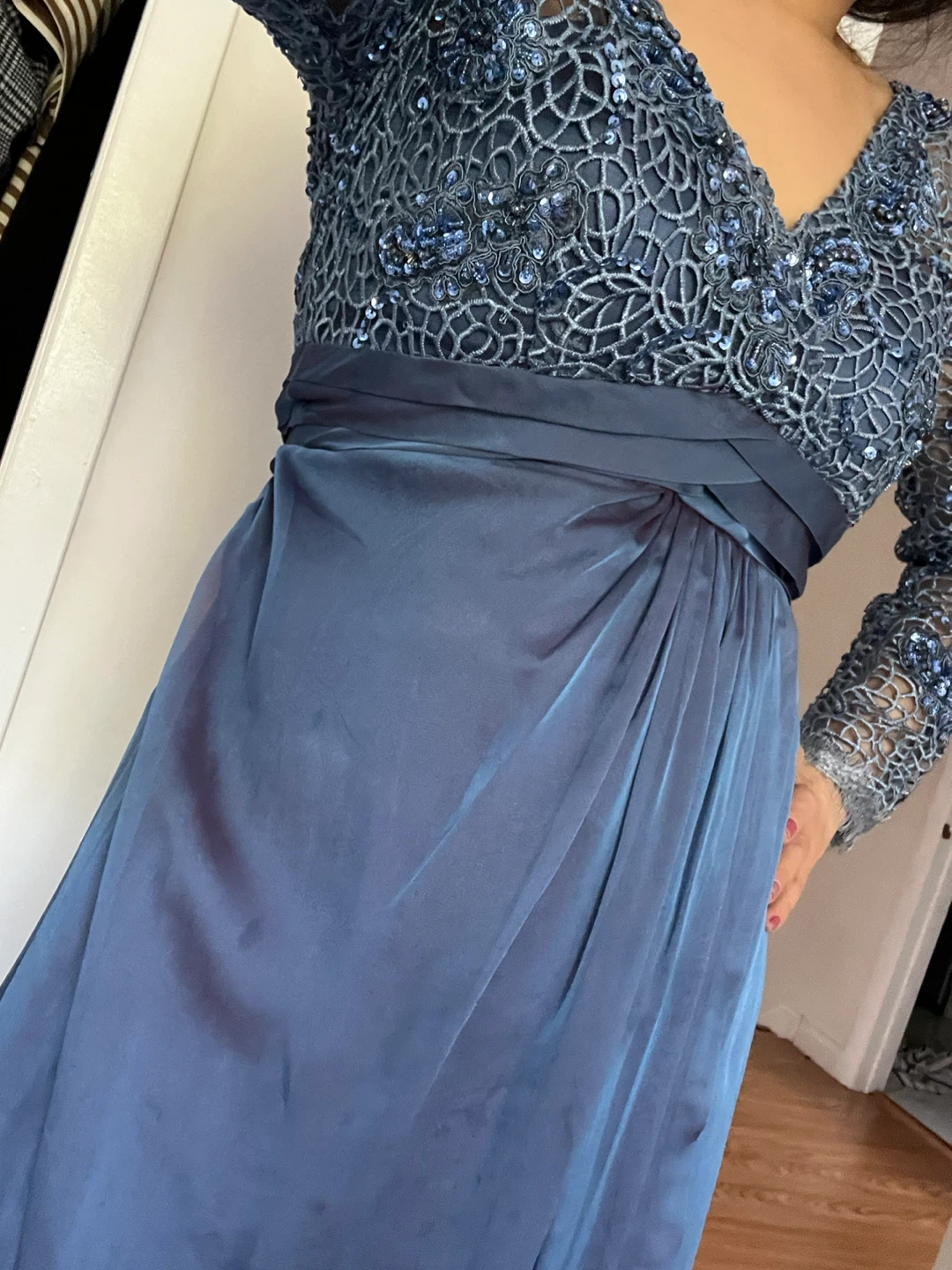 Blue Sequin Lace Evening Dress