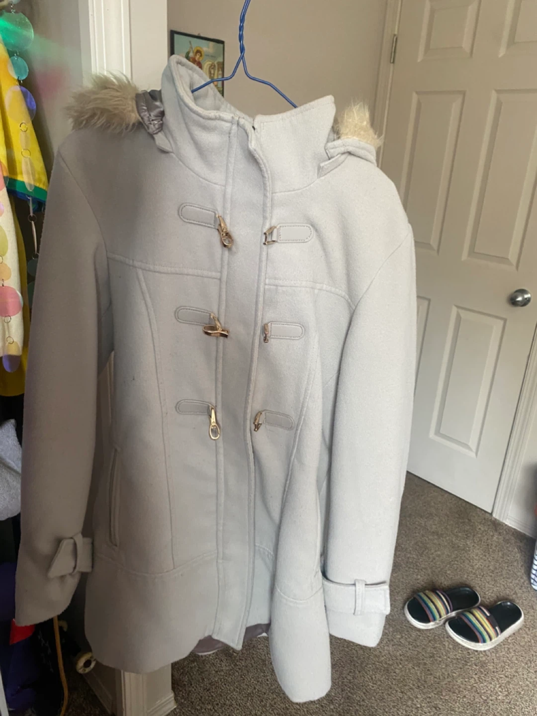 Light Grey Toggle Coat with Faux Fur Hood - photo 2