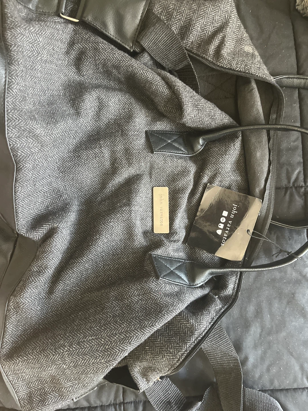 John Varvatos Grey Herringbone Duffle Bag