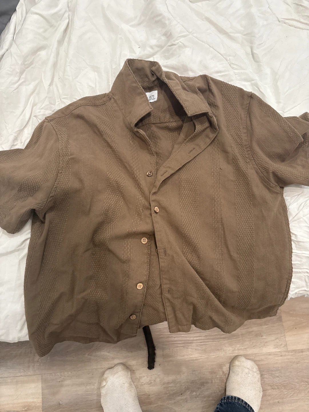 Brown Textured Button-Up Shirt