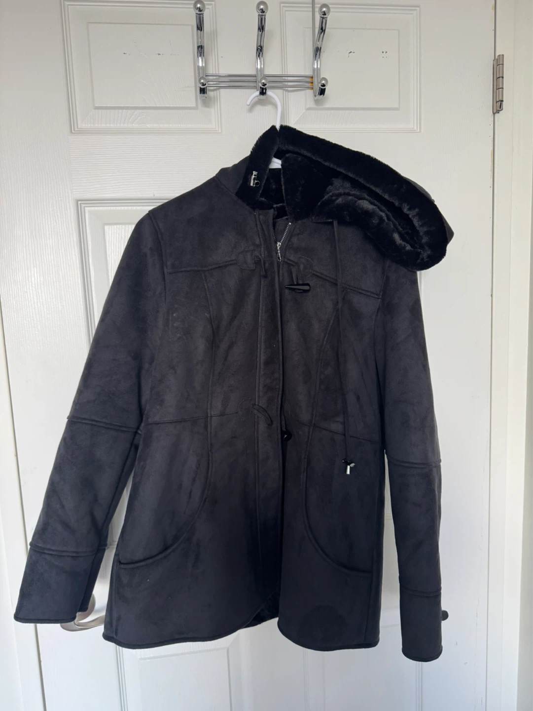 Ameri Mode Black Faux Suede Fur Lined Coat