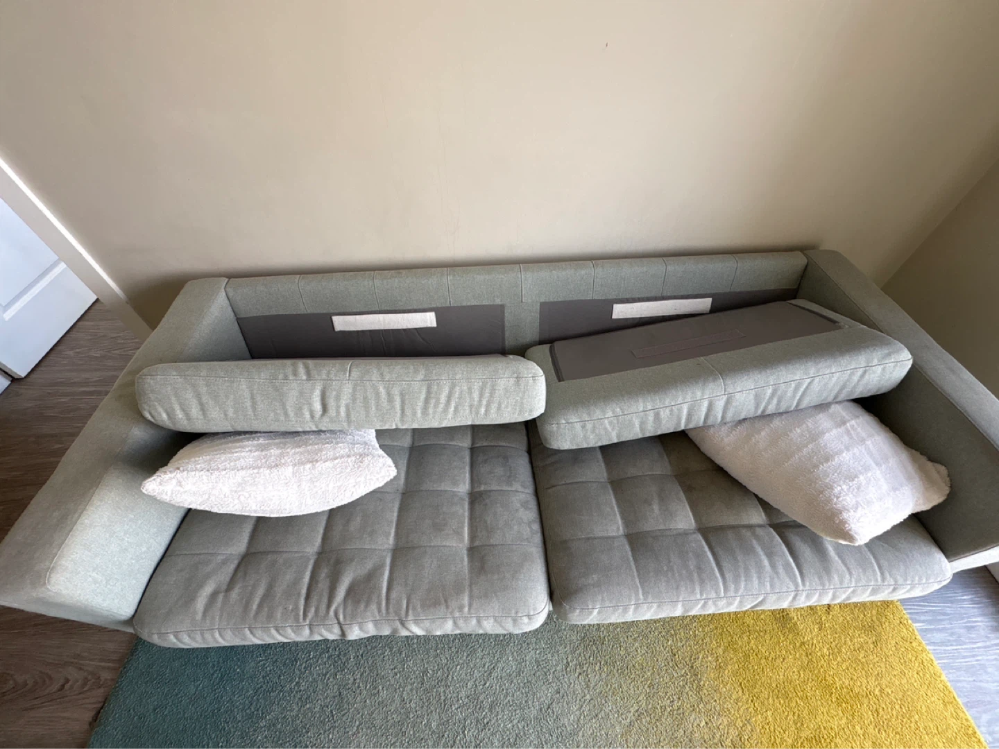 Light Green Tufted Sofa with Accent Pillows - photo 4
