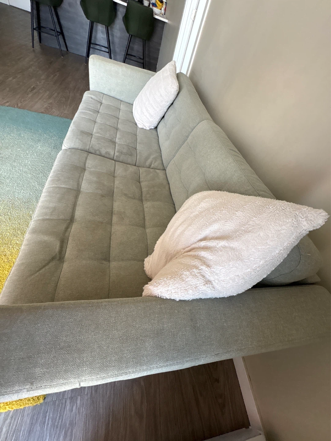 Light Green Tufted Sofa with Accent Pillows - photo 3