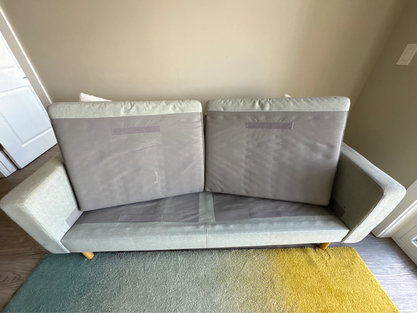 Light Green Tufted Sofa with Accent Pillows - photo 5