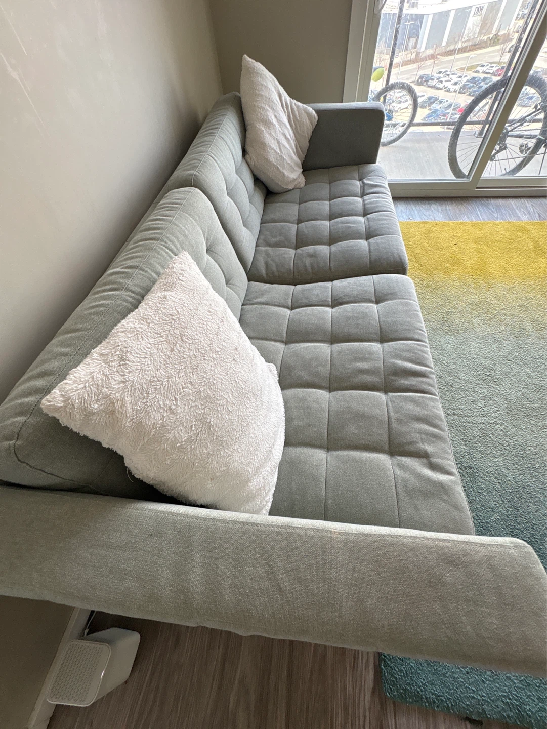 Light Green Tufted Sofa with Accent Pillows - photo 2