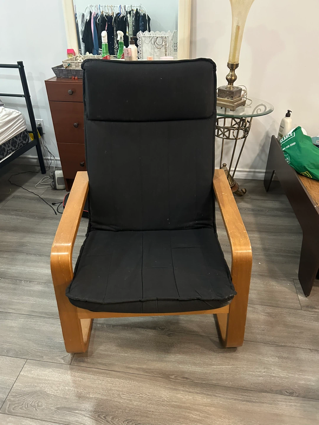 Black High Back Lounge Chair with Wooden Frame - photo 2