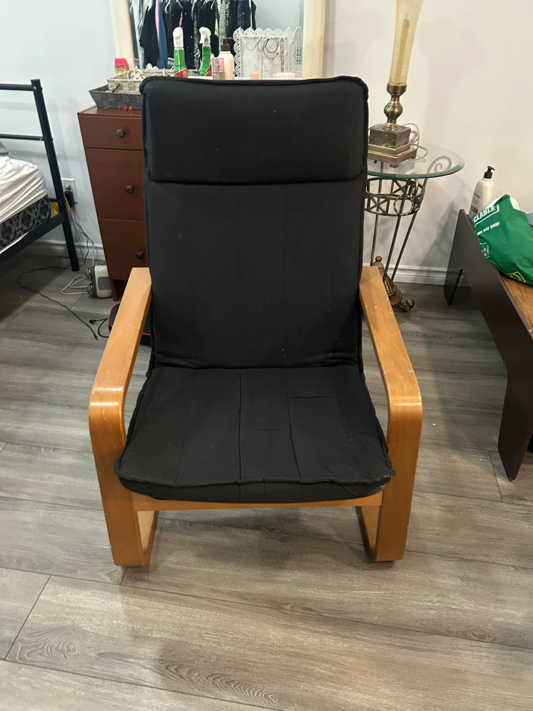 Black High Back Lounge Chair with Wooden Frame - photo 3