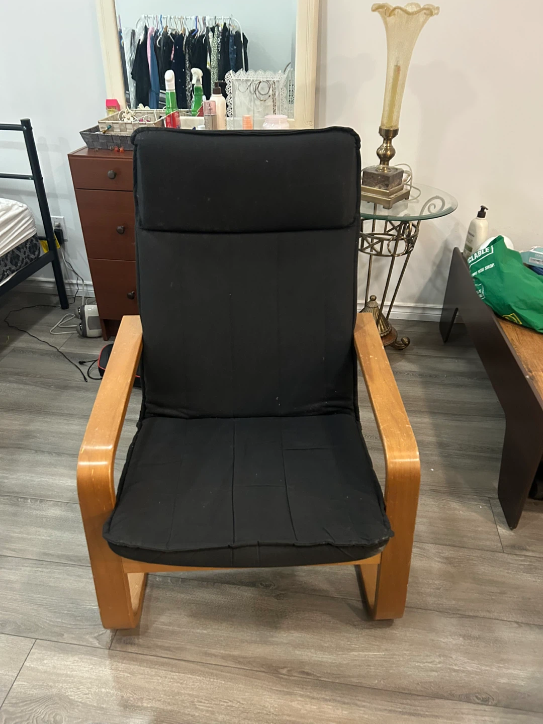 Black High Back Lounge Chair with Wooden Frame - photo 4