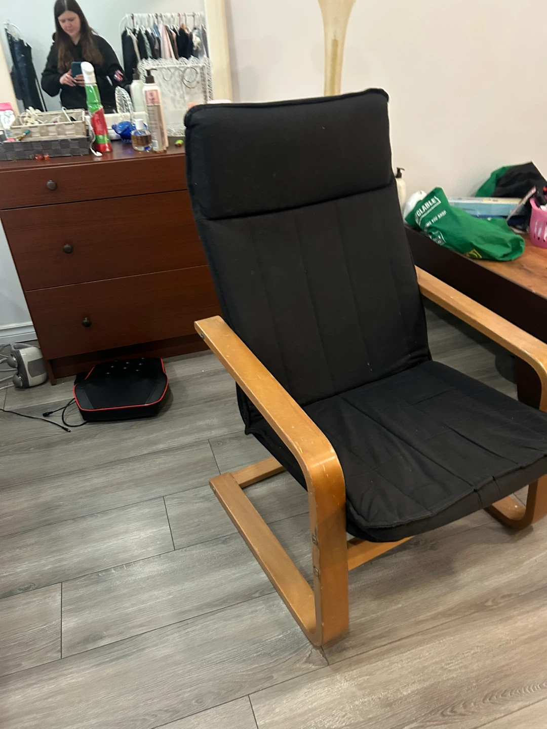 Black High Back Lounge Chair with Wooden Frame - photo 5