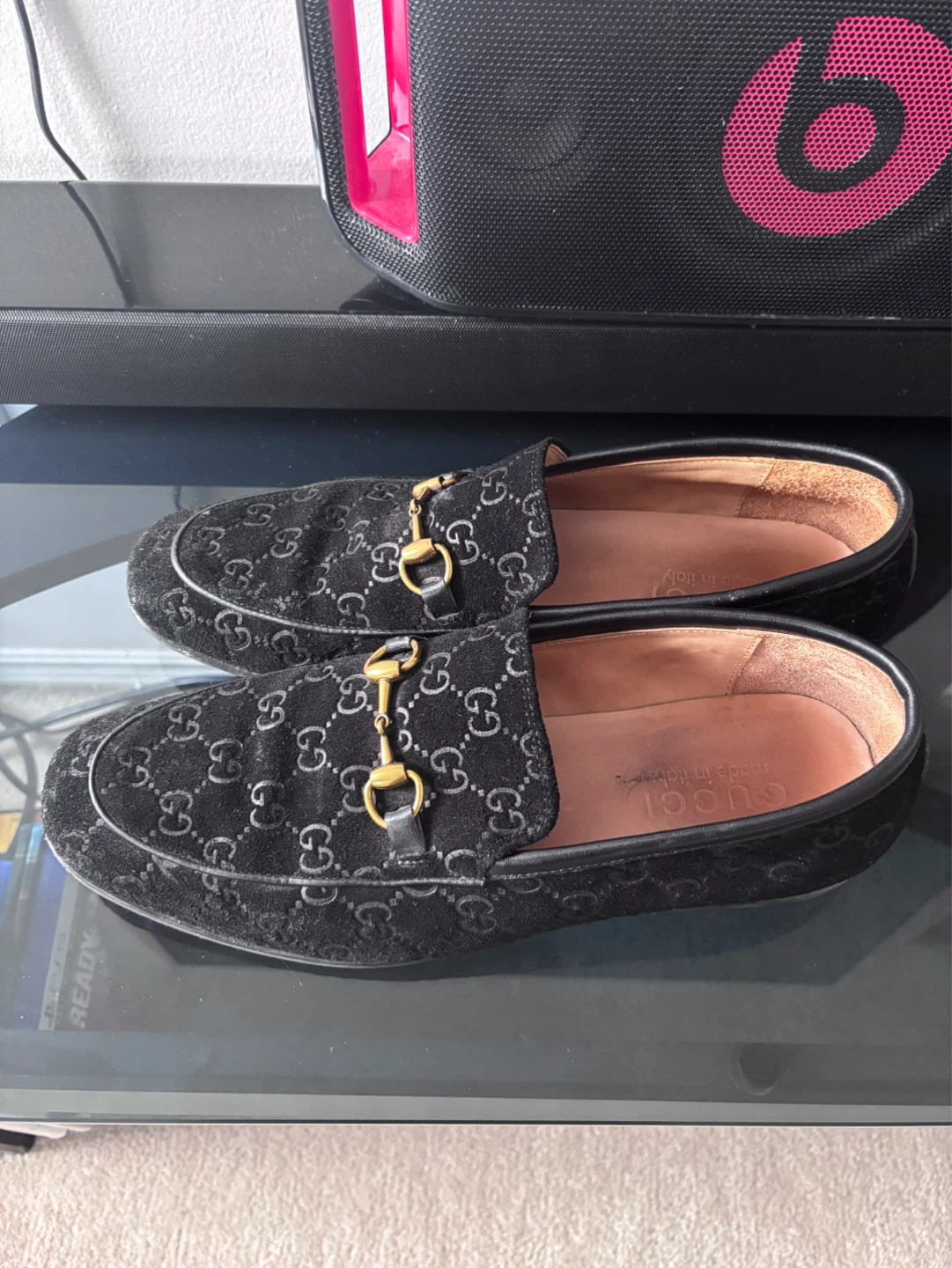 Gucci Black Suede Horsebit Loafers