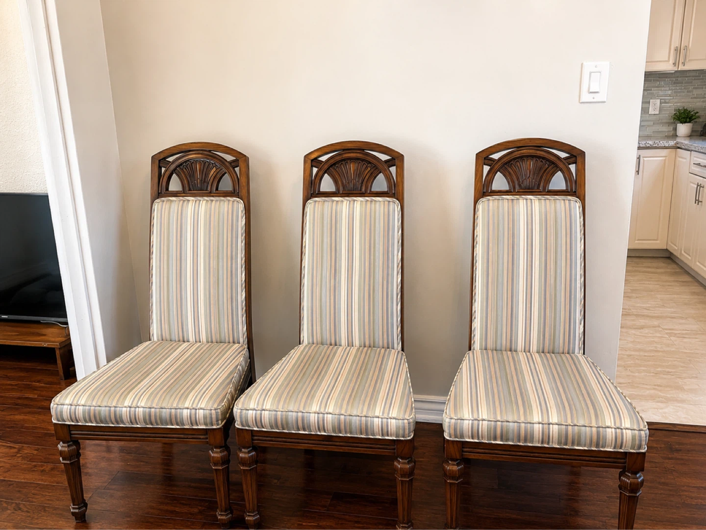 Set of 3 Striped Dining Chairs