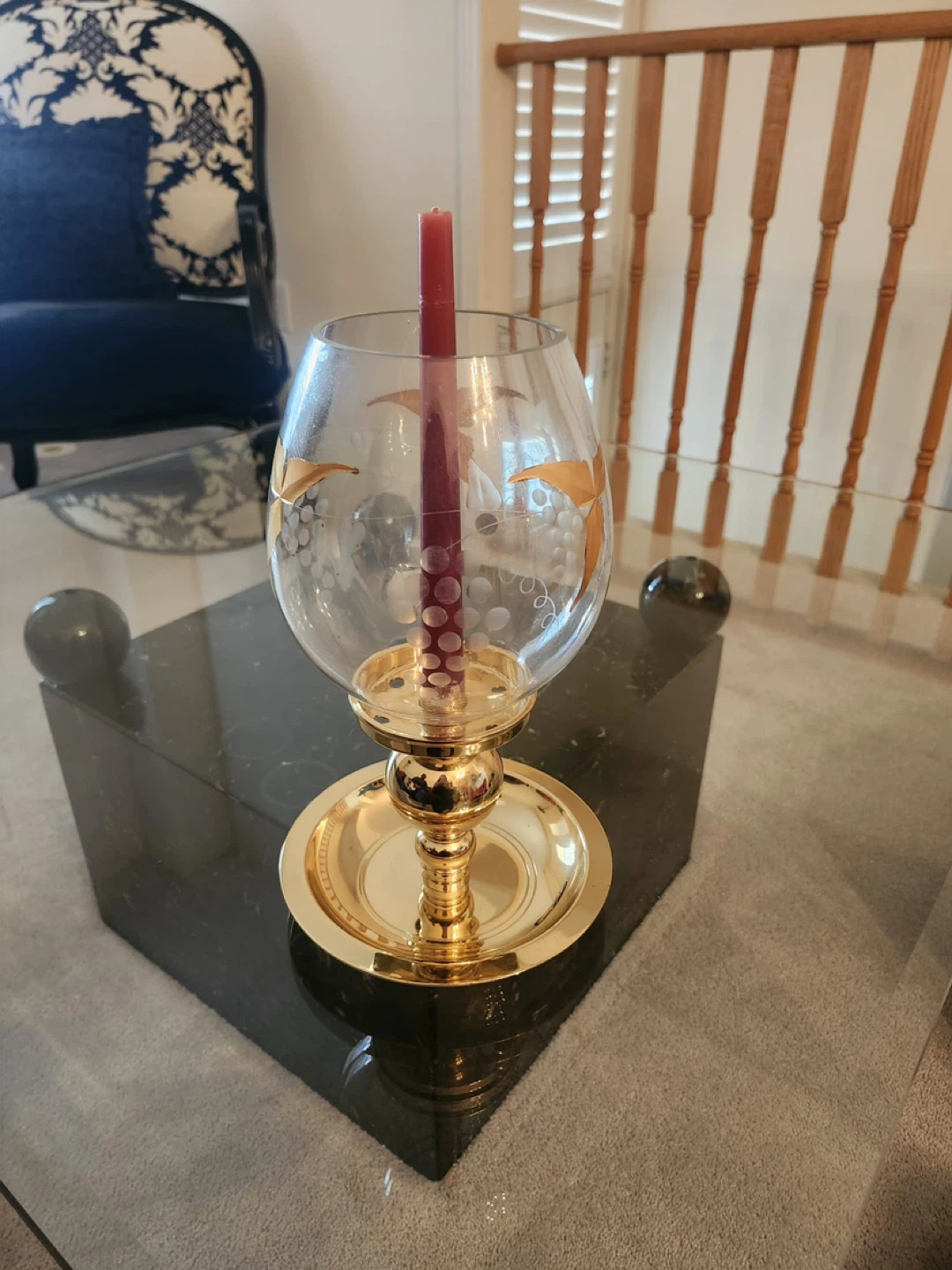 Glass Candle Holder with Gold Base