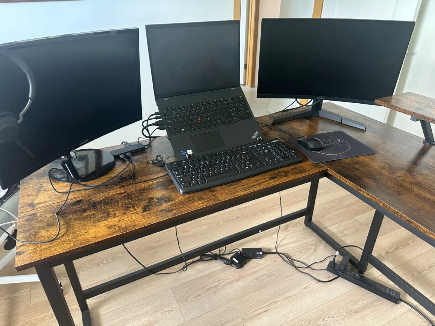 Rustic Oak L-Shaped Computer Desk with Monitor Shelf - photo 4