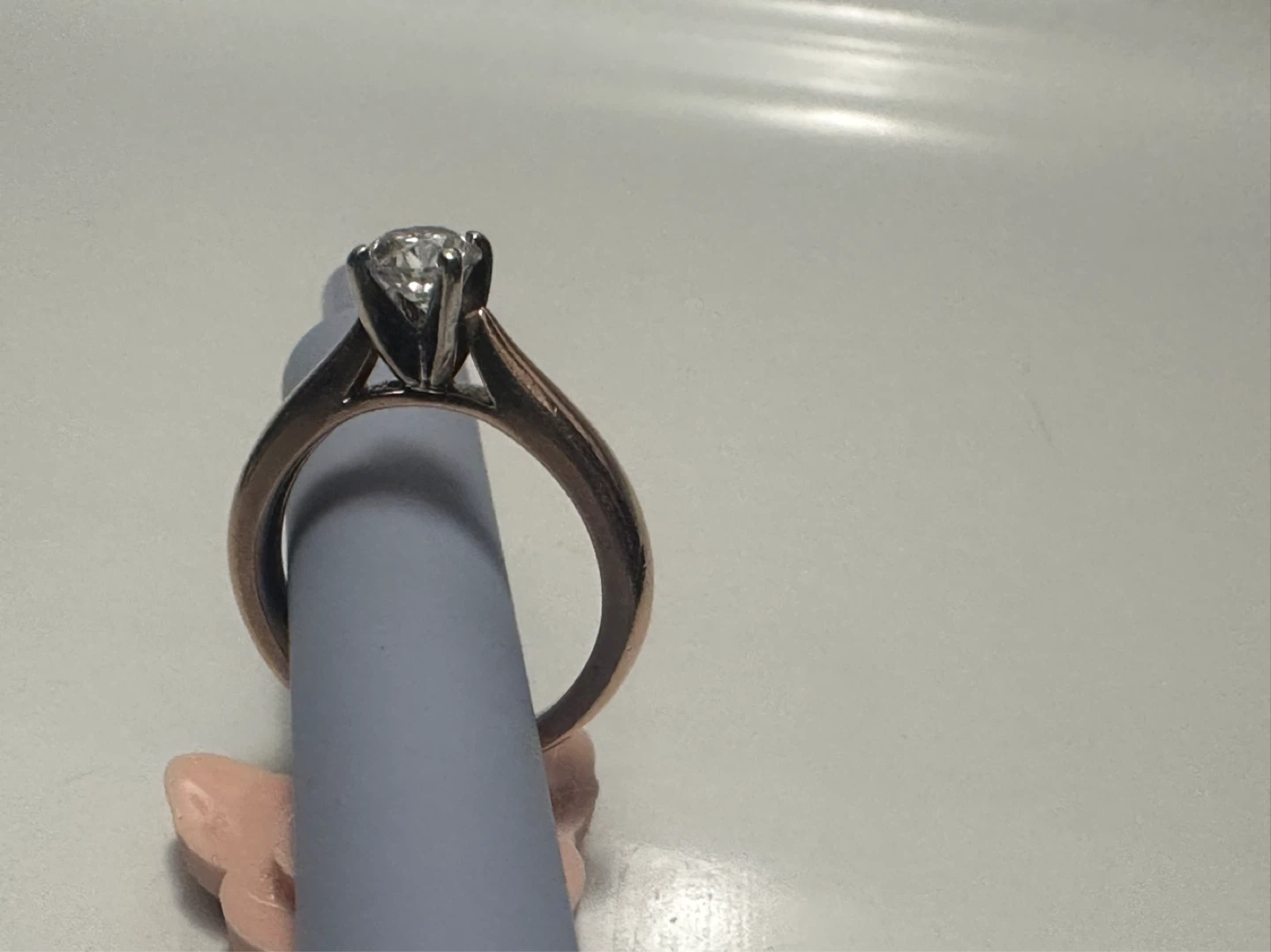 Diamond solitaire ring, rose gold band - photo 5
