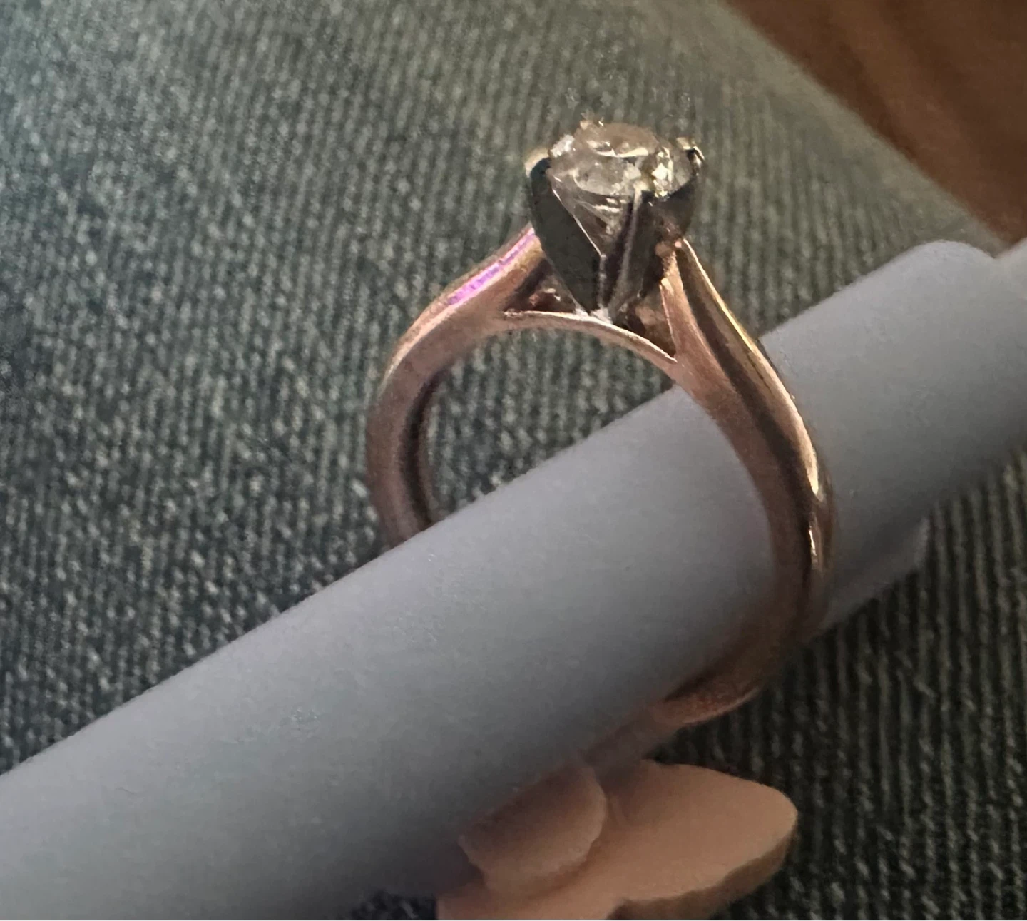 Diamond solitaire ring, rose gold band - photo 2
