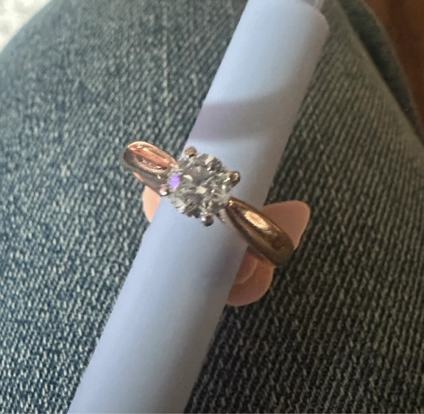 Diamond solitaire ring, rose gold band