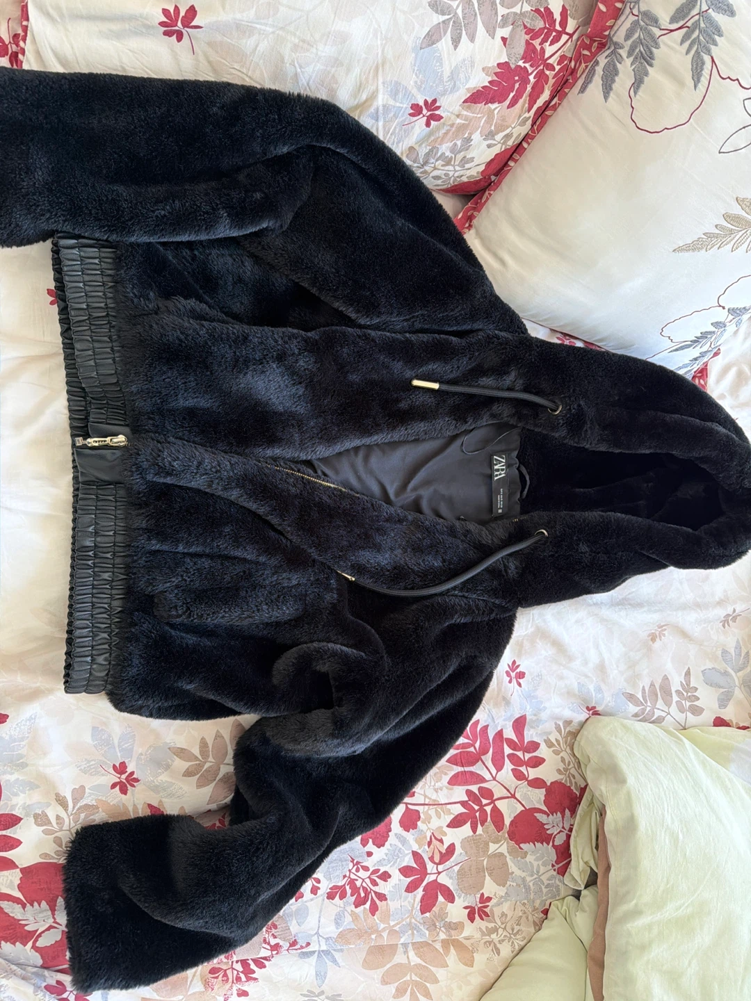 Black Faux Fur Hooded Jacket - Zara