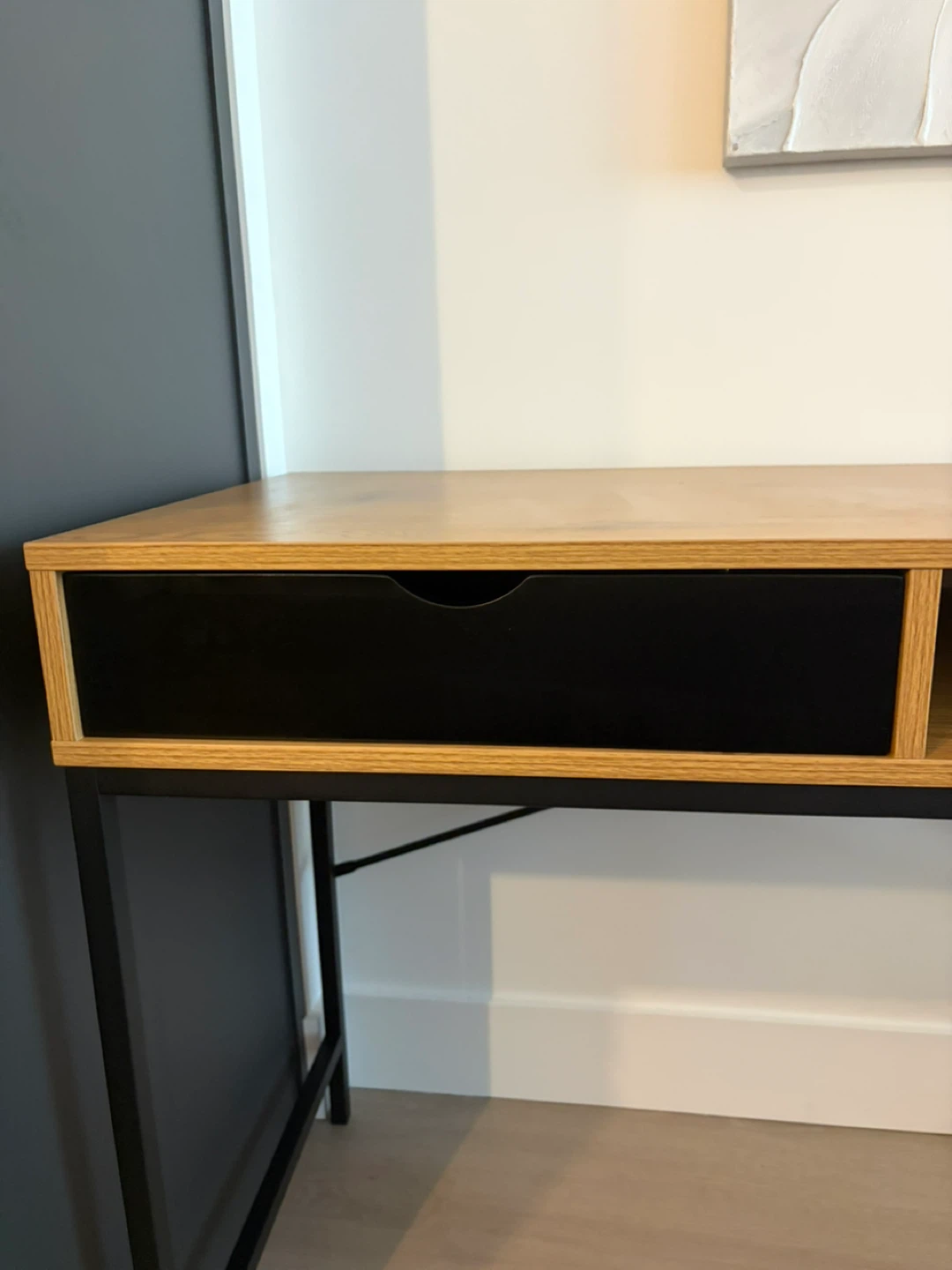 Modern Wood Desk with Drawer and Open Shelf - photo 3